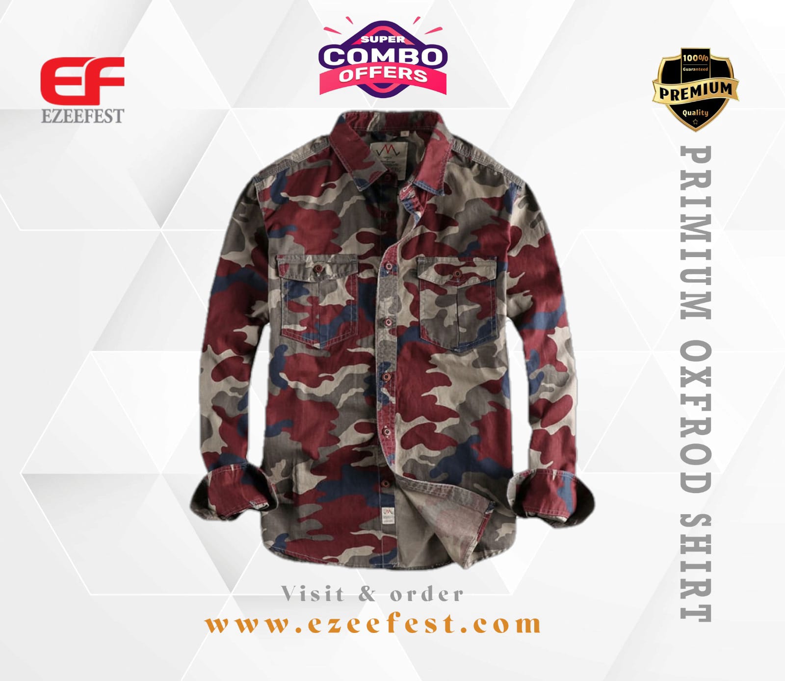 Men's Full Sleeve Army Oxford Cotton Shirt(red)