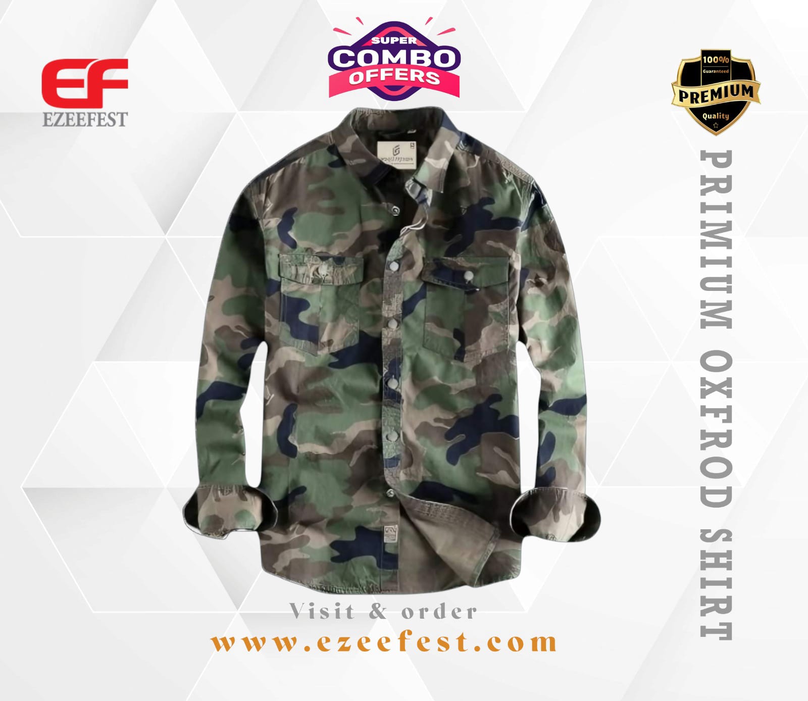 Men's Full Sleeve Army Oxford Cotton Shirt(Green)