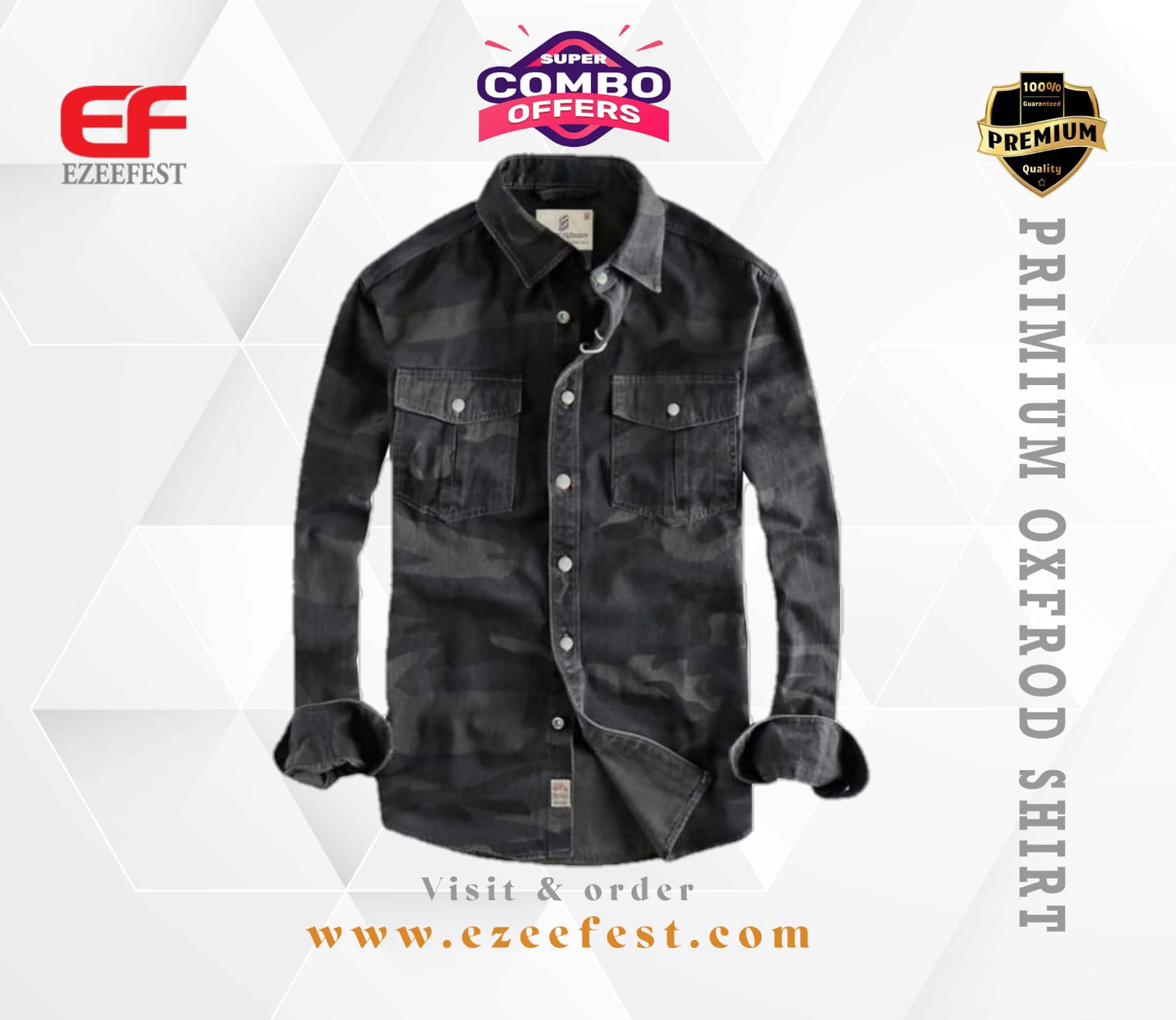 Men's Full Sleeve Army Oxford Cotton Shirt(black)