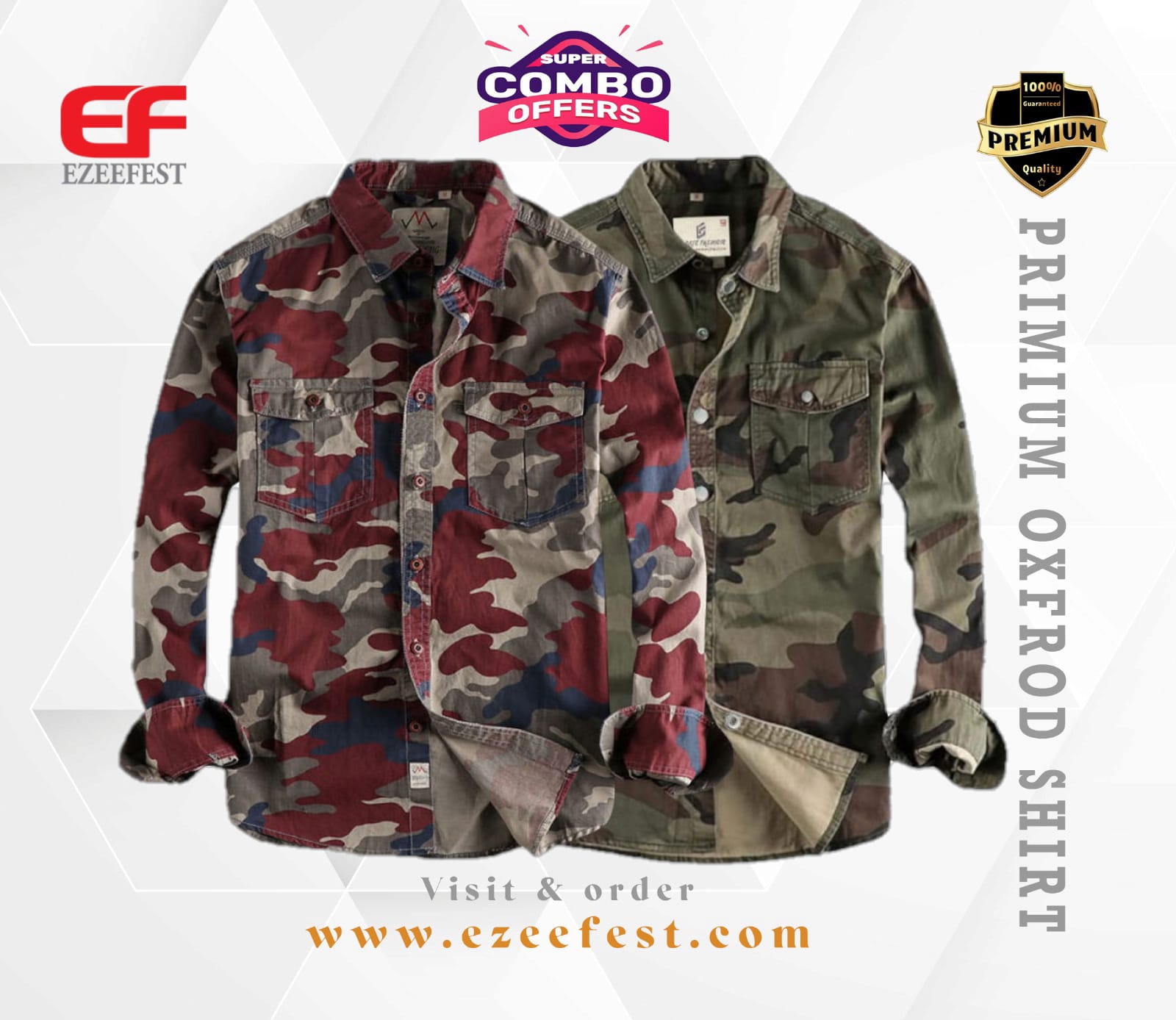 Men's Full Sleeve Army Oxford Cotton Shirt(Red& Green )