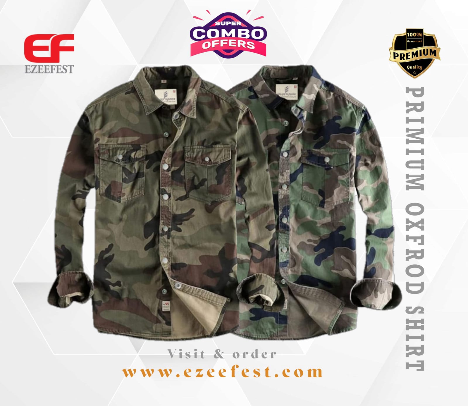 Men's Full Sleeve Army Oxford Cotton Shirt(Green & Brown)