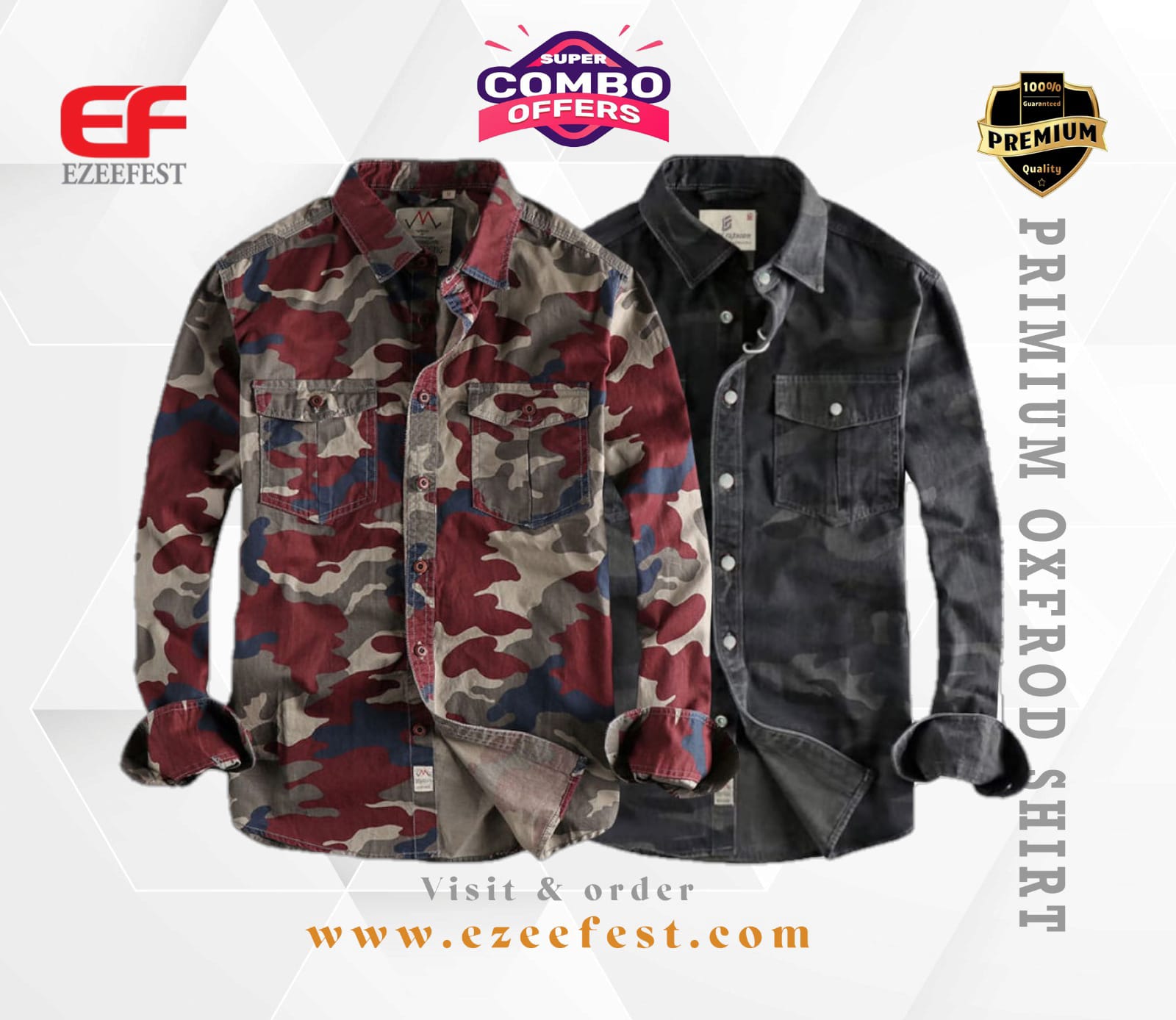 Men's Full Sleeve Army Oxford Cotton Shirt(red & black)