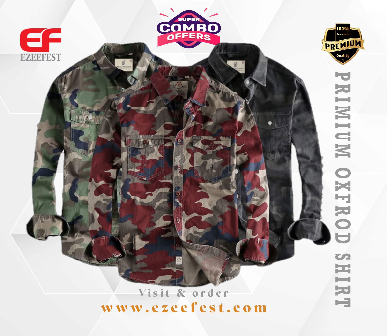Men's Full Sleeve Army Oxford Cotton Shirt(red/green/Black)