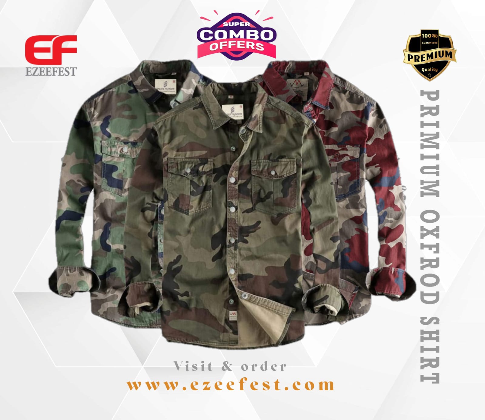 Men's Full Sleeve Army Oxford Cotton Shirt(red/green/brawn)