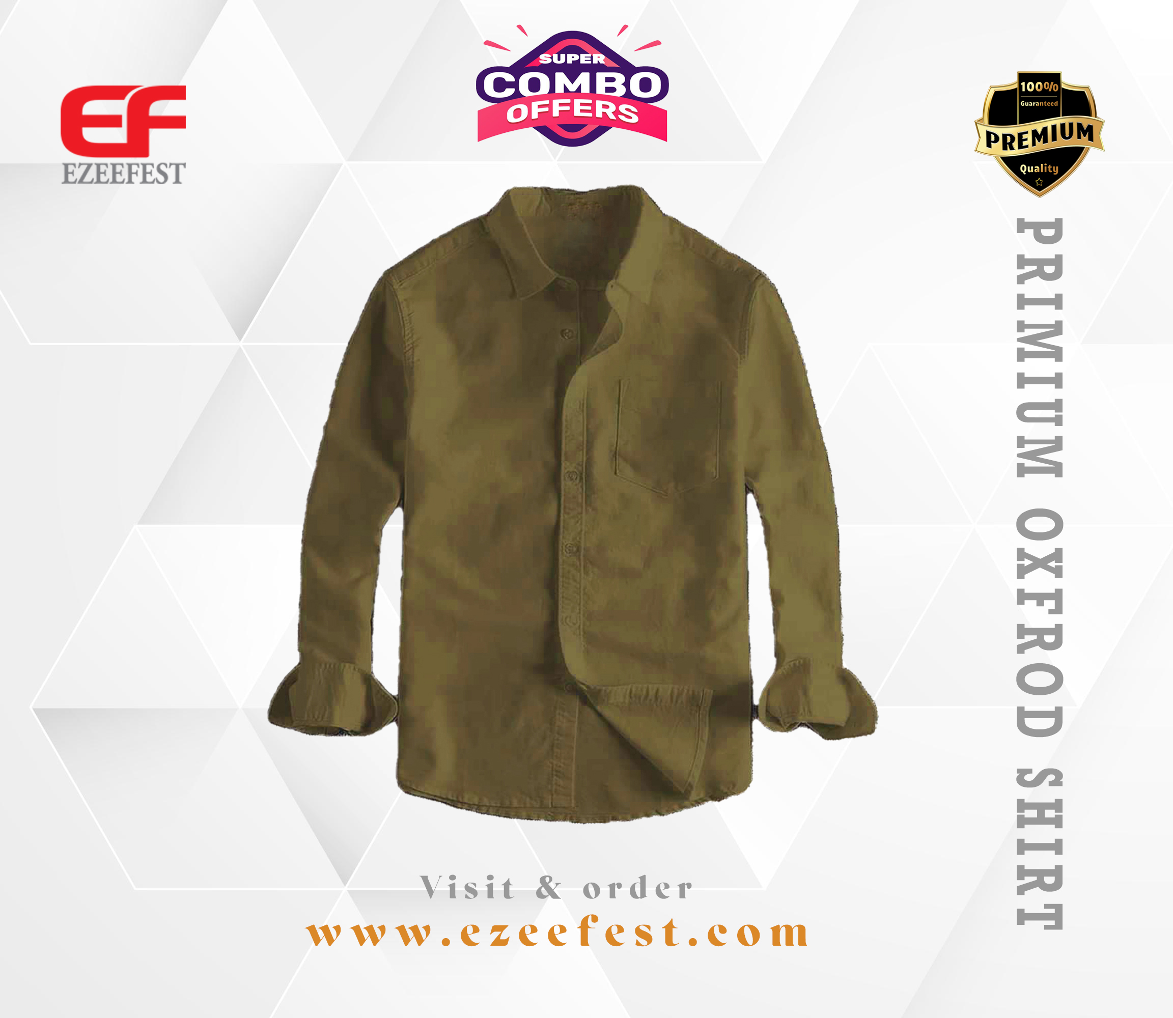 Men's Full Sleeve Oxford Cotton Shirt(olive)