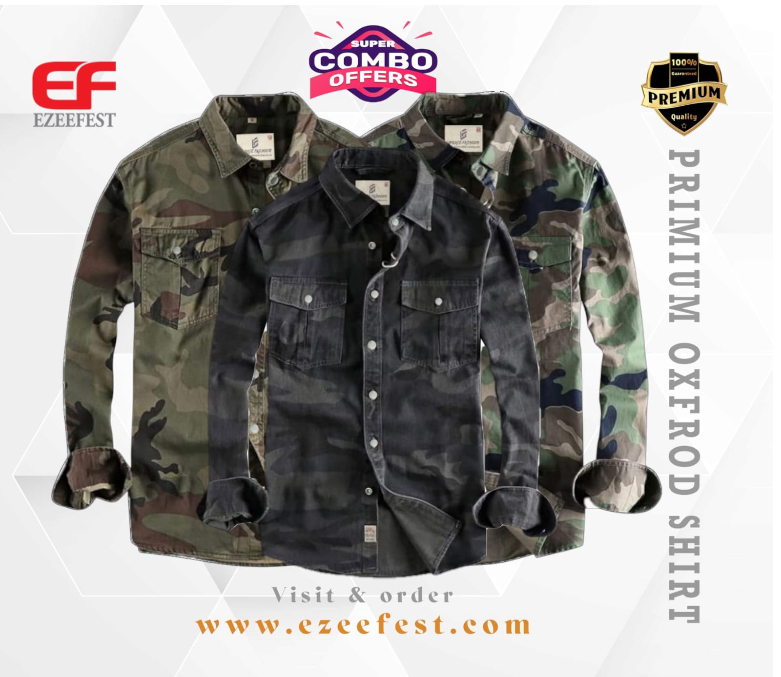 Men's Full Sleeve Army Oxford Cotton Shirt(black/green/brawn)