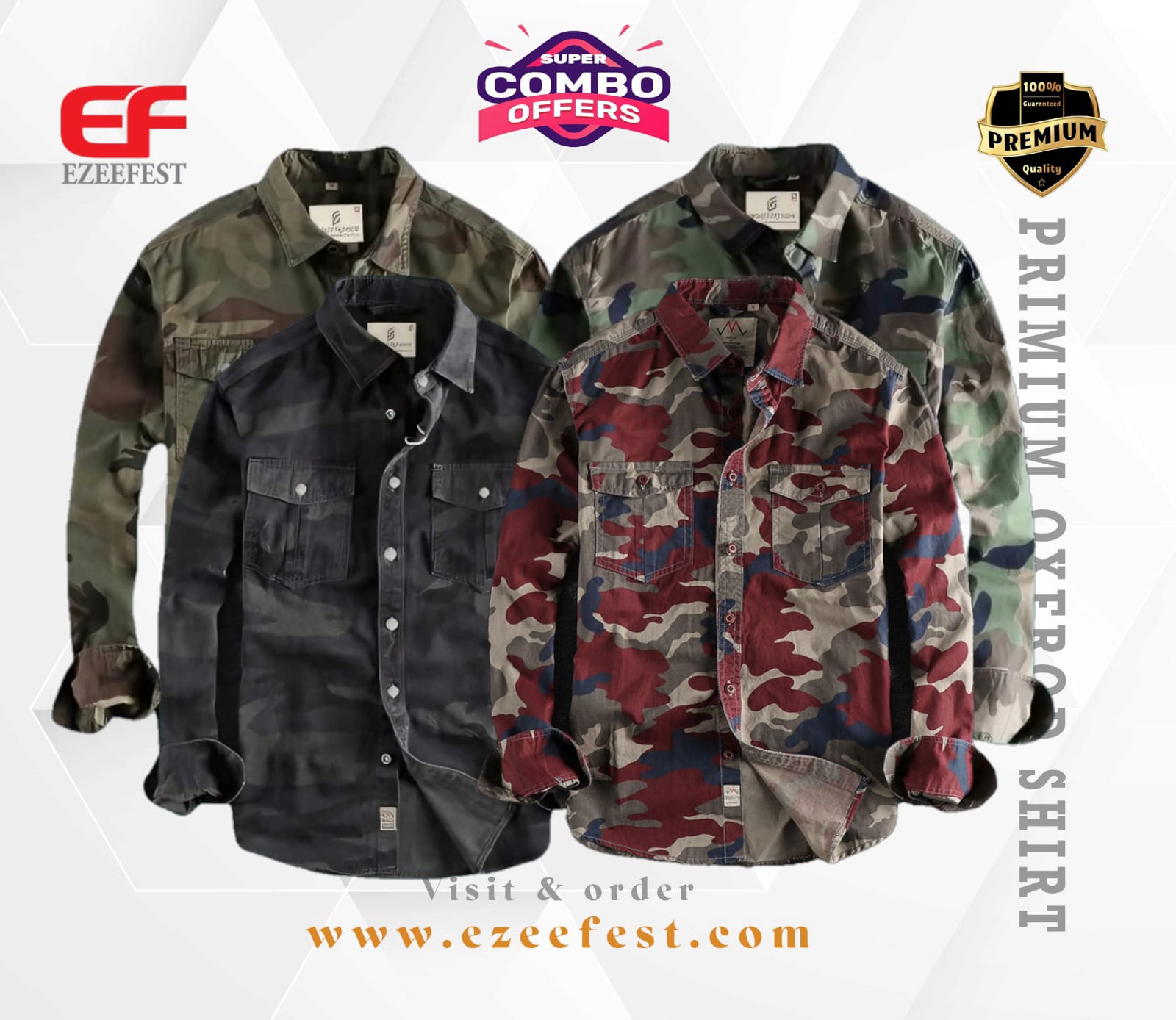 Men's Full Sleeve Army Oxford Cotton Shirt(black/green/brawn/red)