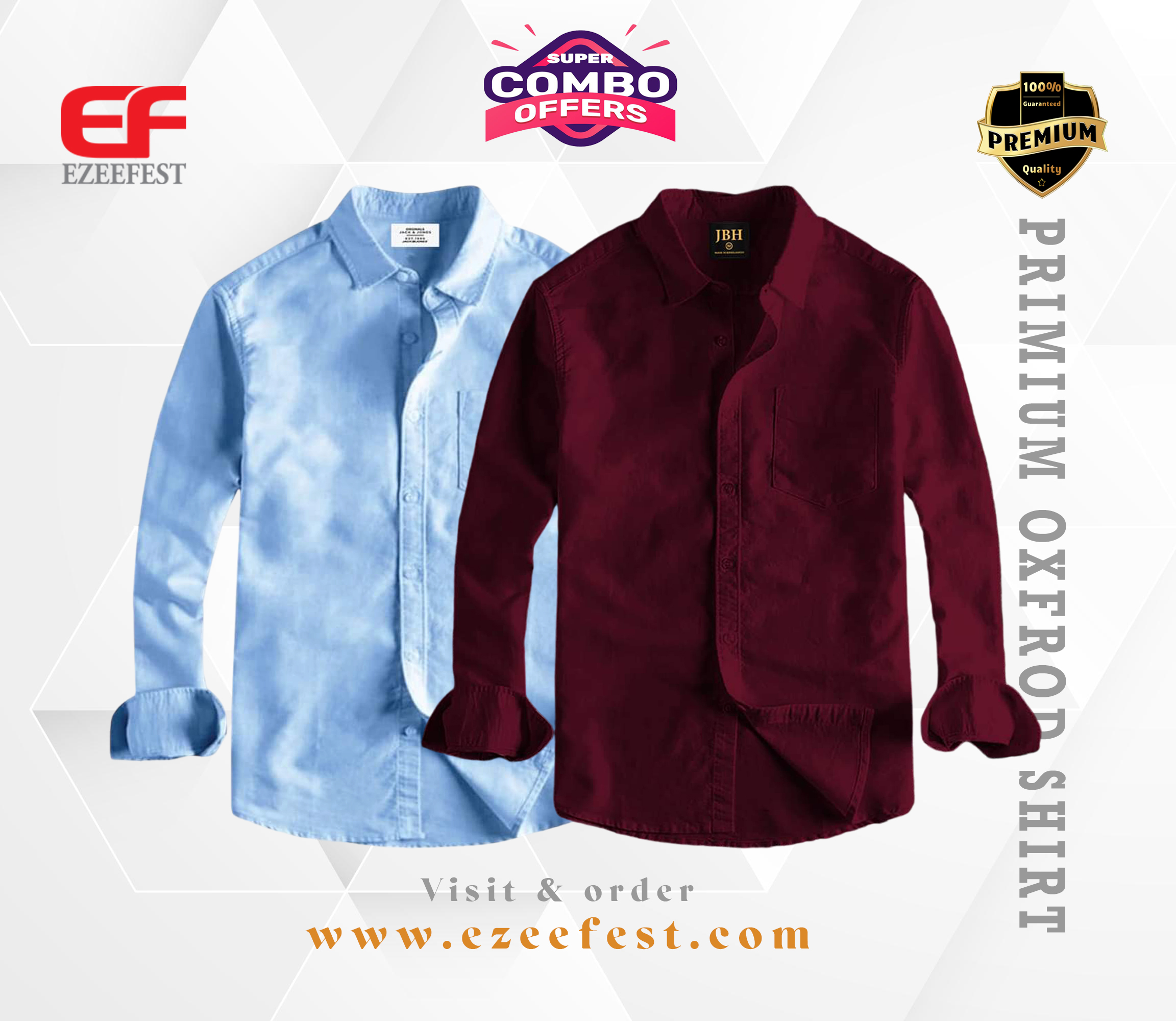 Men's Full Sleeve Oxford Cotton Shirt(skyblue/maroon))